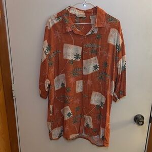 Men's Casual Tropical Print Shirt - Rust
